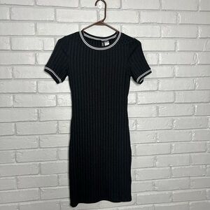 Divided Black Ribbed Mini Dress